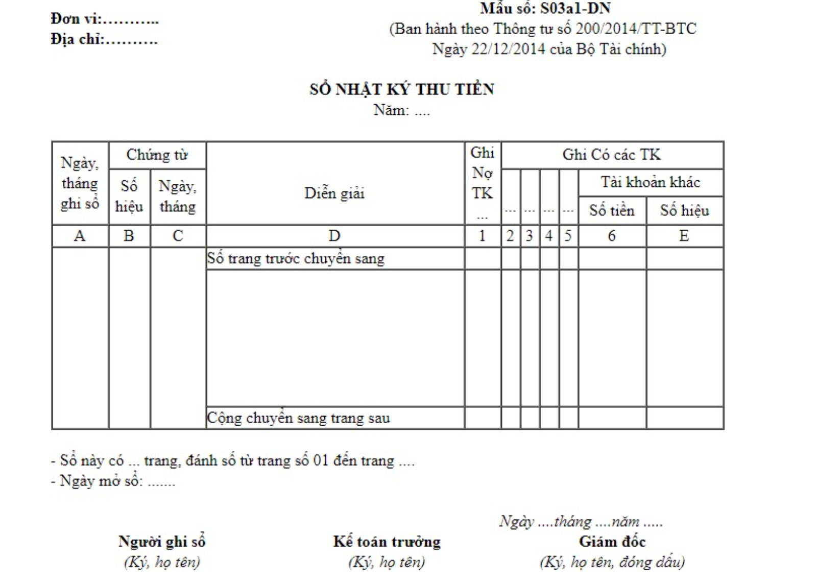 Mẫu phiếu nhật ký thu tiền